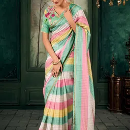 A.G.M.G FASHION Floral Silk Cotton Fusion Saree-image-76