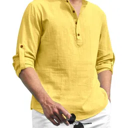 SHOPYCLICK Men's Solid Cotton Blend Straight Kurta-37