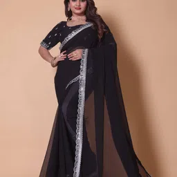 Lilots Embellished Sequinned Pure Georgette Chanderi Saree-image-23