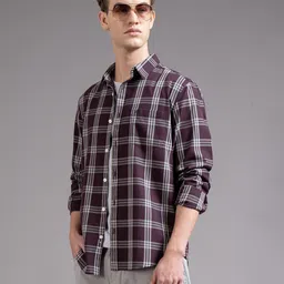 British Club Tartan Checks Spread Collar Cotton Smart Slim Fit Casual Shirt-picture-35