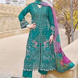 AUTUMN LANE Women Floral Printed Regular Pure Cotton Kurta with Trousers & With Dupatta-image-33