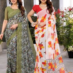 Moda Rapido Pack of 2 Floral Printed Pure Georgette Saree-image-14
