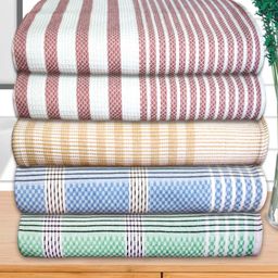 Athom Living Blue & Maroon 5 Pieces Striped Cotton 210 GSM Bath Towels-image-80