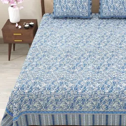 Myntra Elegant Homes Blue & Grey Floral 180 TC King Bedsheet with 2 Pillow Covers-picture-32