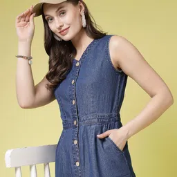 BEING NAUGHTY Women Cotton V-Neck Sleeveless Fringed Hem A-Line Dress-image-15