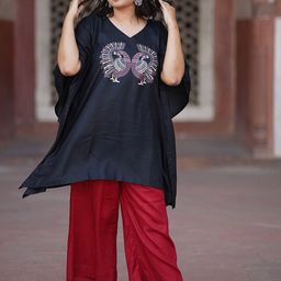 LetsDressUp Ethnic Motifs Yoke Design V-Neck Kaftan Kurta With Palazzos-image-95
