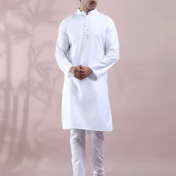 TYOOHAR Cotton Thread Work Mandarin Collar Straight Kurta-image-77