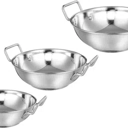 Stainless Steel Non-Induction Bottom Kadhai 3 pc Set Gas Stove Suitable K4 Bowl Serving Set-14