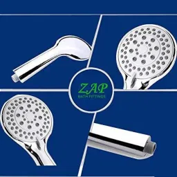 ZAP Delta 5 Flow Function Hand Shower with with SS-304 Grade 1.5 Meter Flexible Hose Pipe and Wall Hook (Chrome). Set(1) Hand Shower image 2
