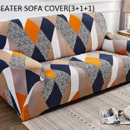 Polyester Floral 3+1+1 Seater Sofa Cover-image-46