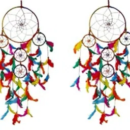 Dream Catcher Wall Hanging Wool 5 Rings Multicolor ( Pack of 2) Wool, Feather Dream Catcher-image-41
