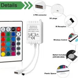 aurecis LED Strip Remote Controler | 24-Key IR Remote for 3528 5050 RGB LED Light Strips 6 A Toggle Dimmer image 2