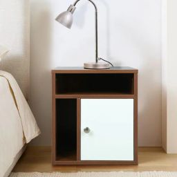 mintwud from pepperfry Elton Bedside table in Columbian Walnut & Frosy White Finish with Storage-picture-20