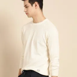 Men Self Design Round Neck White Sweater-image-78