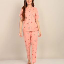 Women Night Suit Set Pink Printed-image-135