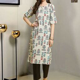 HERE&NOW Selection Of 2 Ethnic Motifs Printed Round Neck Straight Kurta With Trousers-picture-43