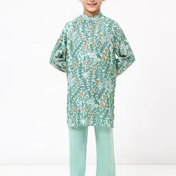 SPUNKIES Boys Printed Regular Chanderi Cotton Kurta with Pyjamas-picture-10