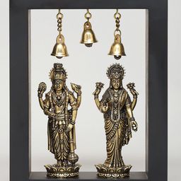 Exotic India Yellow & Brown Lakshmi Narayan Statue With BellsWallDecor-image-64