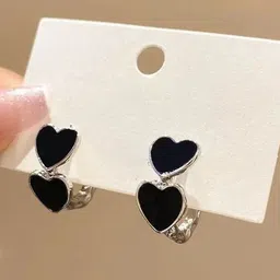 SZN Korean Artificial Stones Studded Heart Shaped Hoop Earrings-50