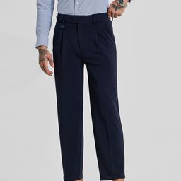 Snitch Men Dark Navy Blue Mid-Rise Regular Fit Pleated Trouser-image-2
