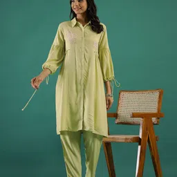 RangDeep Embellished Shirt Collar Sequinned Pure Cotton Kurta with Trousers-image-58