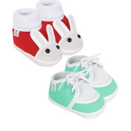 Neska Moda 3 To 12 Months Baby Boys & Baby Girls Set of 2 Pair Soft Cotton Rabbit Face Lace Booties (Toe to Heel Length - 12 cm, Red, Mint)-90