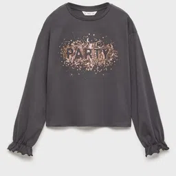 Mango Kids Girls Drop-Shoulder Sleeves Pure Cotton T-shirt With Sequined Detail-image-98