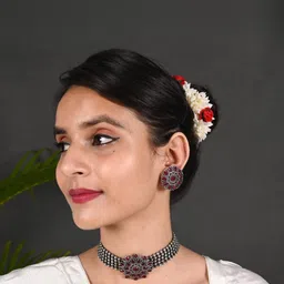 Tanusha Jewels Brass Silvr Pleated Jewellery Set-52