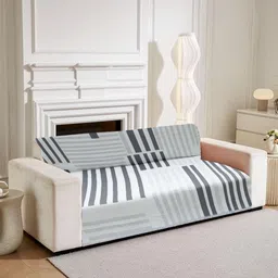 HomeCloud Grey & White Striped Other 3 Piece Sofa Cover-image-9