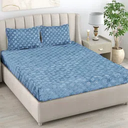 FABINALIV Blue Geometric 300 TC King Bedsheet with 2 Pillow Covers-image-55