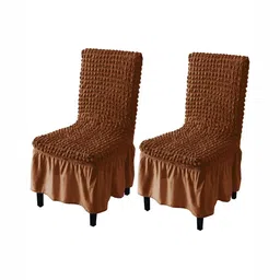 HOKIPO Brown 2 Pieces Stretchable Chair Covers With Frill-16