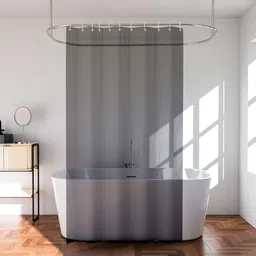 Kuber Industries Black & Transparent Shower Curtain With 8 Rings-picture-23
