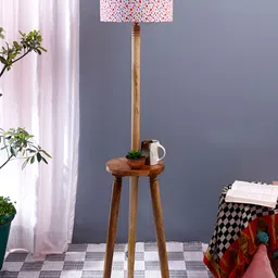 Devansh Brown & Red Printed Wooden Floor Lamp-5
