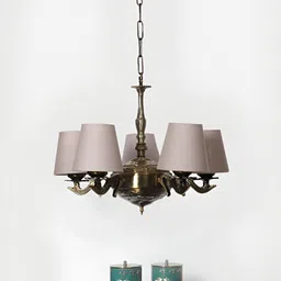 Devansh Grey Conical cotton shade with Antique Golden Chandelier Metal Ceiling Lamp-41