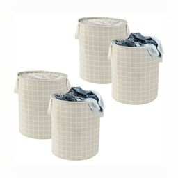 Aura 4Pcs Grey & White Checked Cotton Foldable Laundry Bag With Handle - 60 L-21