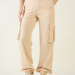 aayu Women Relaxed Loose Fit High-Rise Wrinkle Free Cargo Style Jogger Trousers-image-98
