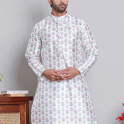 Jompers Band Collar Floral Printed Straight Cotton Silk Kurta-picture-19