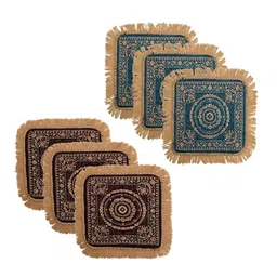 Kuber Industries 6 Pcs Brown & Black Printed Pooja Mat-13