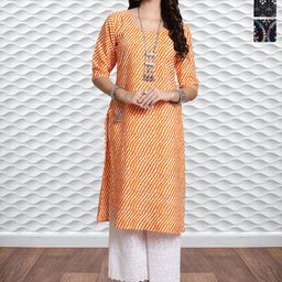 HERE&NOW Selection Of 3 Leheriya Printed Round Neck Straight Kurtas-image-93