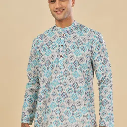 Vestirio Men Ethnic Motifs Printed Thread Work Block Print Kurta-picture-3