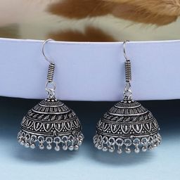 Anouk German Silver Plated Oxidised Dome Shaped Jhumkas-23