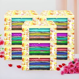 Aura Yellow & White 9 Pieces Printed Foldable Saree Covers-24