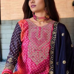Blissta Bandhani Printed Sequinned Straight Kurta With Trousers & Dupatta image 2