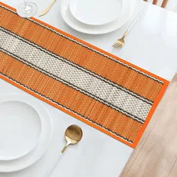 HOKIPO White & Orange Geometric Rectangular Table Runner-31