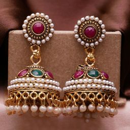 Anouk Gold-Plated Pearls Studded Dome Shaped Jhumkas Earrings-image-69