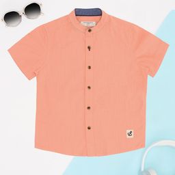 Pantaloons Junior Boys Solid Mandarin Collar Cotton Casual Shirt-image-81