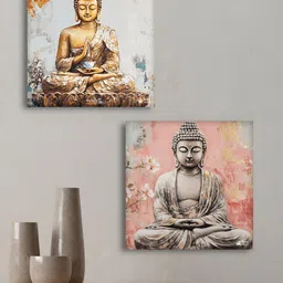 Myntra Elegant Homes Premium Painting Off White & Orange 2 Pieces Budha Canvas Wall Arts-image-25