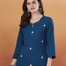 MOKOSH Women Ethnic Motifs Embroidered Round Neck Thread Work Straight Kurti-image-15