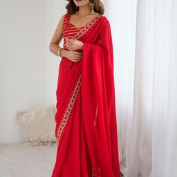 Saree mall Floral Embellished Sequinned Border Saree With Matching Blouse-picture-28