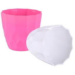 Kuber Industries 2-Pieces Pink & White Textured Planters-36